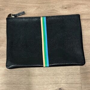 Clair V Black Clutch with Multicolor Stripe
